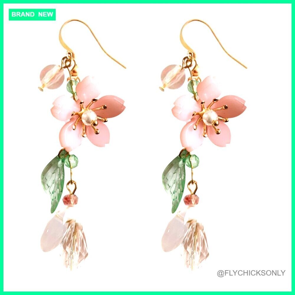 Asymmetrical Flower Dangle Earrings, Zinc Alloy French Wire Back